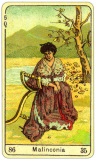 CARD OF LA MALINCONIA RIGHT AND REVERSE - READING OF THE GYPSY SIBILLE ON LOVE CAREER LUCK FOR FREE ONLINE